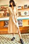 Women's Stone Double Breasted Belted Slit Woven Dress ELB-19001690