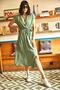 Women's Green Double Breasted Belted Slit Woven Dress ELB-19001690 - 3