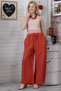 Women's Tan Italian Waist Rope Drawstring Detailed Pocket Appliqued Wide Leg Linen Trousers M10060000PN98594 - 2