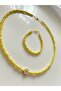 Yellow Beaded Daisy Women's Necklace and Bracelet Set - 2