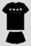 Panda Tumble Black Short Sleeve Women's Shorts Set - 2