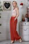 Women's Tan Italian Waist Rope Drawstring Detailed Pocket Appliqued Wide Leg Linen Trousers M10060000PN98594 - 3