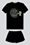 مجموعة شورت نسائي أسود بأكمام قصيرة لرائد الفضاء من جرافيتي - 2