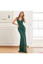 Green Flexible Fabric U-Neck Evening Dress and Graduation Dress with Flounce Waist Detail Slit 582054 676