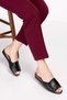 Women's Genuine Leather Stylish Comfortable Home Slippers Kayaş.132 - Black Skin - 37