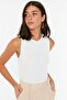 Ekru Bisiklet Yaka Crop Triko Bluz TWOSS21BZ0098 - 2