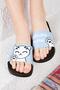 Women Girls Welcome Home Cat Printed Anti-Slip Sole Beach Pool Outdoor Slippers Model Baby Blue