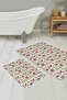 White Floor Flower Rose Motif 2-Piece Non-Slip Base Bathroom & Kitchen Mat Set