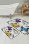 Stone Floor Colorful Butterfly Design 2-Piece Non-Slip Base Bathroom & Kitchen Mat Set