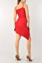 Red Strap Crepe Lycra Fabric Wrap Design Mini Dress 073 - 2