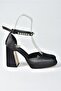 Black Satin Fabric Thick Platform Heeled Women's Shoes M404111804 - 7