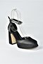 Black Satin Fabric Thick Platform Heeled Women's Shoes M404111804 - 8
