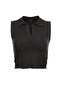 Siyah Fitted/Vücuda Oturan Polo Yaka Crop Esnek Örme Bluz TWOSS22BZ0335 - 6
