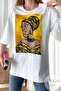 Women's White Design Women's Printed Three Quarter Sleeve Cotton T-Shirt