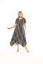 Plus Size Women's Relaxed Cut Patterned Short Sleeve Asymmetrical Viscose Combed Cotton Dress