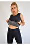 Polymer Coated Inside Fat Burning Navy Blue Undershirt and High Waist Tights Thermal Corset Underwear Set - 5