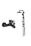Zirve Black Chrome Bathroom Faucet, Valtemo Black Top Shower Set