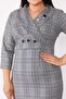 Women's Gray Plaid and Collar Button Detailed Dress - 4