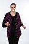 Black Fuchsia Kimono with Tie Front and Buttoned Sleeves and Wide Small Flowers - 5