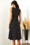 Women's Black Polka Dot Pocketed Flared Dress ELB-19000480 - 5