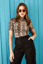 Women's Camel Patterned Short Sleeve Crop