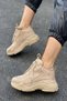 WOMEN'S NUDE SUEDE SNEAKER SPORTS SHOES Y5623