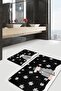 Black Floor Christmas Themed Gift Packs 2 Pieces Non-Slip Base Bathroom Kitchen Mat Set