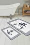 White Floor Navy Blue Anchor & Helm Motif 2-Piece Non-Slip Base Bathroom & Kitchen Mat Set