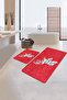 Red Floored Deer Motif New Year's Themed 2-Piece Non-Slip Based Bathroom & Kitchen Mat Set - 2