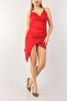 Red Strap Crepe Lycra Fabric Wrap Design Mini Dress 073