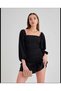 Black Evening Dress and Graduation Dress Mini Dress with Layered Skirt, Long Sleeves, Flexible Crepe Fabric 581878 639 - 4