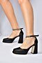 Black Satin Fabric Thick Platform Heeled Women's Shoes M404111804 - 3