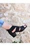 Black Banded Elastic Thick Heel Women's Sandals - 2