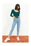 Women's Ice Blue High Waist Slim Fit Mom Jean - 2