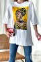Women's White Design Women's Printed Three Quarter Sleeve Cotton T-Shirt - 3