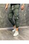 Men's Khaki Green Waist and Elastic Leg Style Jogger Cargo Pants with Side Pockets - 2
