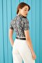Women's Matte Gray Stone Snake Patterned Short Sleeve Crop - 3