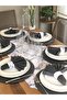 American Service, White Marble 6 Plates, 6 Napkins, 6 Napkin Rings and Runner Tk4 - 2