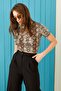 Women's Camel Patterned Short Sleeve Crop - 4