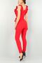 Red Lycra Fabric Ruffled Evening Dress with Belt Detail, Jumpsuit, Evening Dress and Graduation Dress 106 - 3