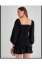 Black Evening Dress and Graduation Dress Mini Dress with Layered Skirt, Long Sleeves, Flexible Crepe Fabric 581878 639 - 3