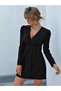 Black Flexible Crepe Fabric Double Breasted Neckline Belt Detailed Long Sleeve Mini Dress Evening Dress 582006 657 - 2