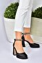 Black Satin Fabric Thick Platform Heeled Women's Shoes M404111804