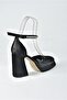 Black Satin Fabric Thick Platform Heeled Women's Shoes M404111804 - 6