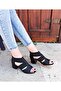 Black Banded Elastic Thick Heel Women's Sandals - 3