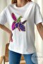 Women's White Harıbulbul Flower Sequin Sequin Sewing Cotton T-shirt - 2