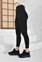 Women's Black Plain Belt Ribbed Lycra Striped High Waist Recovery Sports Leggings - 3