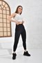 Women's Black Plain Belt Ribbed Lycra Striped High Waist Recovery Sports Leggings - 6