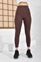 Women's Brown Plain Belt Ribbed Lycra Striped High Waist Recovery Sports Leggings