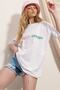 Women's White Crew Neck Front and Back Flock Printed 100% Cotton Oversize T-Shirt ALC-X7982 - 2